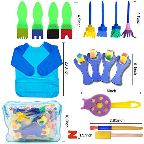 SPECOOL 56 Pcs Kits de Pinceles de Esponja, niños Gouache Craft Pinceles y Delantal Herramientas de Pintura, Acuarelas niños, Niños Pintura Temprana Artes DIY Artesanías