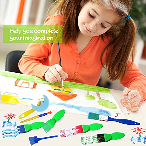 SPECOOL 56 Pcs Kits de Pinceles de Esponja, niños Gouache Craft Pinceles y Delantal Herramientas de Pintura, Acuarelas niños, Niños Pintura Temprana Artes DIY Artesanías