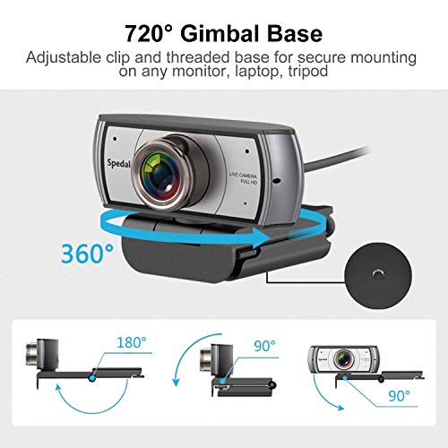 Spedal Webcam con Trípode, Cámara Web de Gran Angular de 120 Grados, Webcam de Transmisión en Vivo HD 1080P para Xbox OBS XSplit Skype, Compatible para Mac OS Windows 10/8/7