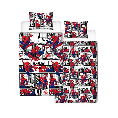 Spiderman Ultimate Metropolis - Funda de edredón para Cama Individual, diseño Reversible de Dos Lados, Incluye Funda de Almohada a Juego, Color Rojo, 200 x 130 cm