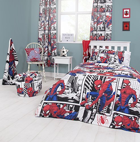 Spiderman Ultimate Metropolis - Funda de edredón para Cama Individual, diseño Reversible de Dos Lados, Incluye Funda de Almohada a Juego, Color Rojo, 200 x 130 cm