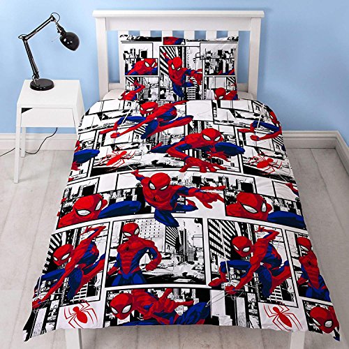 Spiderman Ultimate Metropolis - Funda de edredón para Cama Individual, diseño Reversible de Dos Lados, Incluye Funda de Almohada a Juego, Color Rojo, 200 x 130 cm