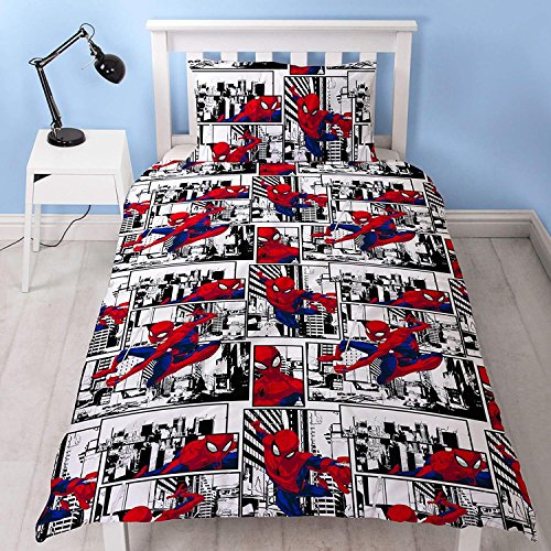 Spiderman Ultimate Metropolis - Funda de edredón para Cama Individual, diseño Reversible de Dos Lados, Incluye Funda de Almohada a Juego, Color Rojo, 200 x 130 cm