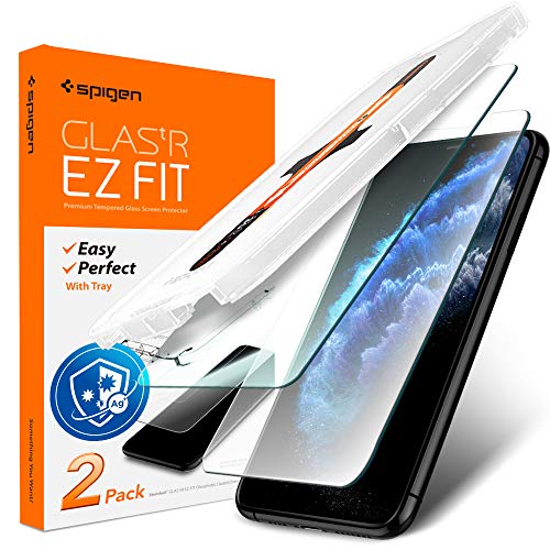 Spigen, 2 Pack, Anti Bacterias Protector Pantalla iPhone 11 Pro/XS/X (5.8"), Kit de Instalación Incluido, Dureza 9H, Vidrio Templado, Cristal Templado iPhone 11 Pro, Glas.TR EZ Fit AG+