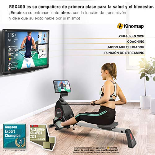 Sportstech RSX400 Máquina de Remo - Marca de Calidad Alemana -Eventos en Directo y App multijugador, pulsómetro Incl. máquina de Remo para su casa, Plegable con 8X magnetoresistencia