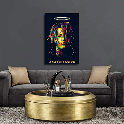 SSKJTC Arte de pared estirado y enmarcado moderno decoración de pared Rapper Star peinado de color Halooffice arte decoración de pared 50 x 60 cm