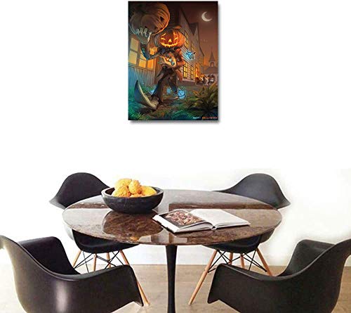 SSKJTC Happy Halloween Man con cabeza de calabaza Takes Away Candy Little Ghost is Chasing for Living Room Office Palette Prints Abstract Wall Art 61 x 91 cm