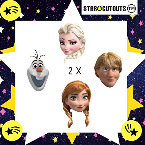 Star Cutouts SMP406 Oficial Anna, Olaf, Elsa y Kristoff Pack de 8 máscaras perfectas para fans de Frozen, bolsas de fiesta y decoraciones, multicolor