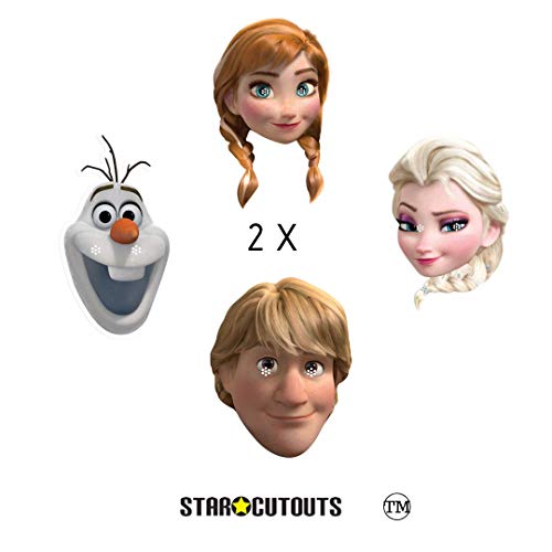 Star Cutouts SMP406 Oficial Anna, Olaf, Elsa y Kristoff Pack de 8 máscaras perfectas para fans de Frozen, bolsas de fiesta y decoraciones, multicolor