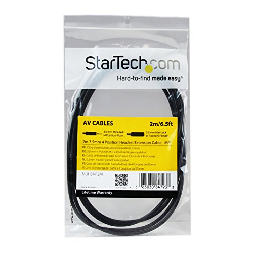 StarTech.com MUHSMF2M - Cable de extensión alargador de Auriculares con micrófono Mini Jack 3.5 mm, 4 Pines, Macho a Hembra, 2 m