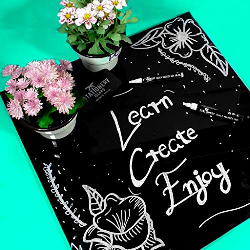 Stationery Island D30 - Rotuladores de Tiza Líquida, Borrado en Seco, Punta Fina Redonda 3mm, paquete de 4 Blancos