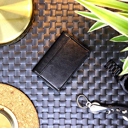 STEALTH WALLET Minimalista Portatarjetas RFID - Carteras de Tarjetas de Crédito Metálicas Delgadas y Livianas con Protección de Bloque NFC (Plata con Cuero Negro)