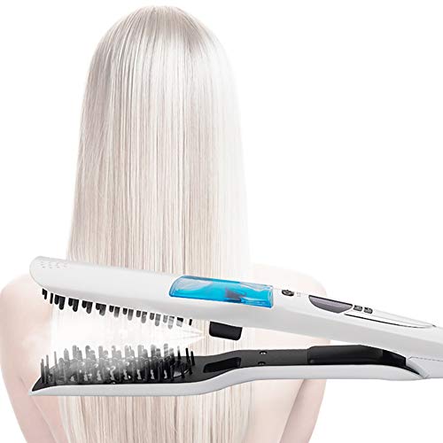 Steam Hair Comb Vapor Flat Iron Hair - Cepillo alisador eléctrico de cerámica con pantalla LED