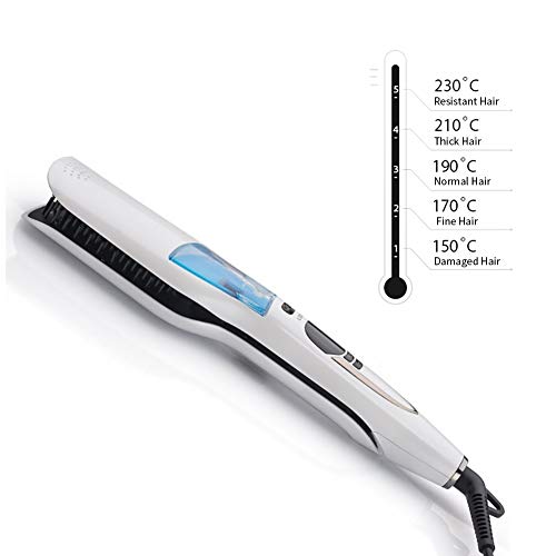 Steam Hair Comb Vapor Flat Iron Hair - Cepillo alisador eléctrico de cerámica con pantalla LED