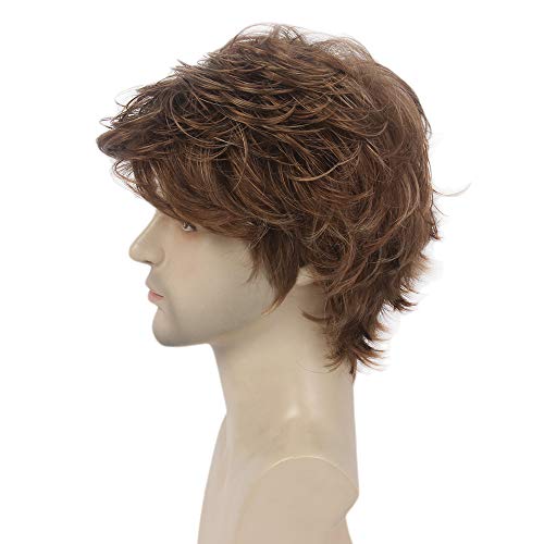 STfantasy Pelucas para hombres Corto y rizado Capa Cabello castaño natural para hombre Chico Diario Cosplay Party Boy
