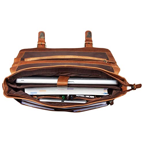 STILORD 'Dorian' Vintage Maletín de Negocios de Cuero Bolso Bandolera para Portátil de 15.6' Bolso Trabajo de Auténtica Piel, Color:girona - marrón
