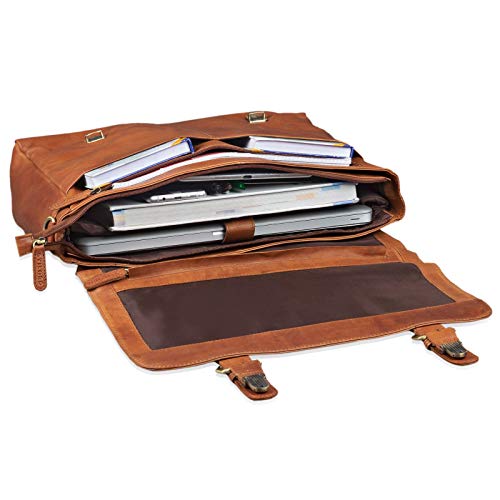 STILORD 'Dorian' Vintage Maletín de Negocios de Cuero Bolso Bandolera para Portátil de 15.6' Bolso Trabajo de Auténtica Piel, Color:girona - marrón