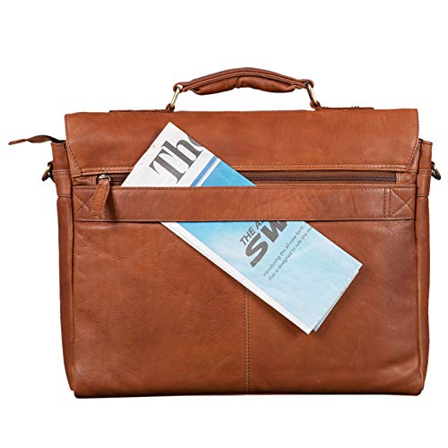 STILORD 'Dorian' Vintage Maletín de Negocios de Cuero Bolso Bandolera para Portátil de 15.6' Bolso Trabajo de Auténtica Piel, Color:girona - marrón