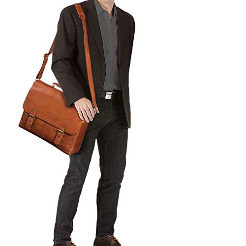 STILORD 'Dorian' Vintage Maletín de Negocios de Cuero Bolso Bandolera para Portátil de 15.6' Bolso Trabajo de Auténtica Piel, Color:girona - marrón