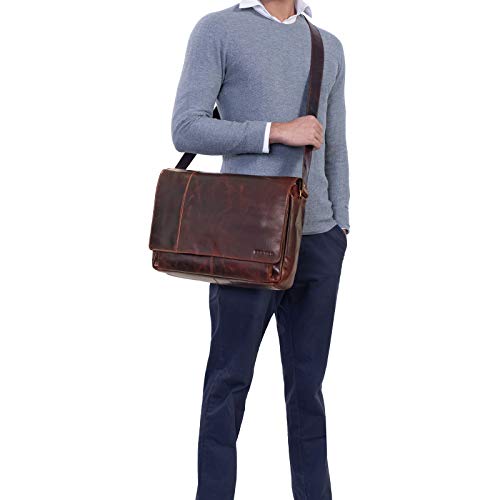 STILORD 'Elias' Bolso de Mensajero o Bandolera de Piel Vintage para Hombre y Mujer Bolsa de Hombro o maletín para portátil de 15.6'' de Cuero auténtico, Color:Marseille - marrón