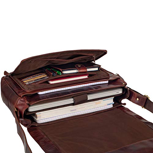 STILORD 'Elias' Bolso de Mensajero o Bandolera de Piel Vintage para Hombre y Mujer Bolsa de Hombro o maletín para portátil de 15.6'' de Cuero auténtico, Color:Marseille - marrón