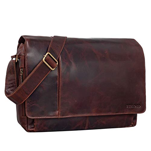 STILORD 'Elias' Bolso de Mensajero o Bandolera de Piel Vintage para Hombre y Mujer Bolsa de Hombro o maletín para portátil de 15.6'' de Cuero auténtico, Color:Marseille - marrón