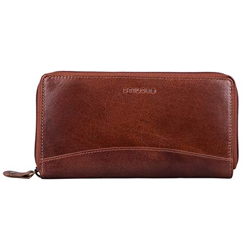 STILORD 'Saskia' Cartera Mujer Piel con Bloqueo RFID Monedero Billetera para Damas señoras Cartera Vintage para Tarjetas DNI Monedas o Billetes auténtico Cuero, Color:Almendra - marrón