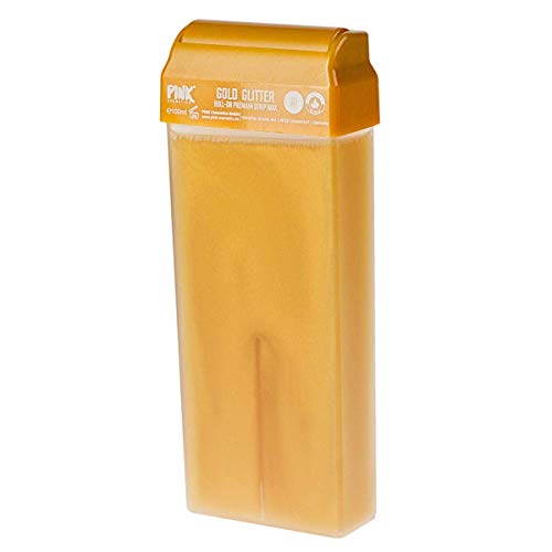 Strip Wax Gold Glitter Roll-on con aceite de árbol de té (100 ml) – Cera grande con cartucho y tiras de fieltro a partir de 2 mm de longitud de pelo