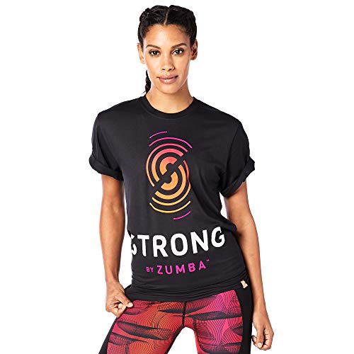 STRONG by Zumba Fitness Camiseta Unisex Transpirable de Diseño Gráfico Ropa Hombre y Mujer, Back to Black, XL/XXL