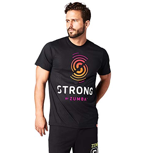 STRONG by Zumba Fitness Camiseta Unisex Transpirable de Diseño Gráfico Ropa Hombre y Mujer, Back to Black, XL/XXL