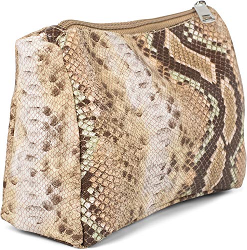 styleBREAKER Bolsa de Belleza para Damas en Piel de Serpiente de Colores, Bolsa de cosméticos, Bolsa de Maquillaje, Organizador de Bolsas 02013017, Color:Marrón-Beige