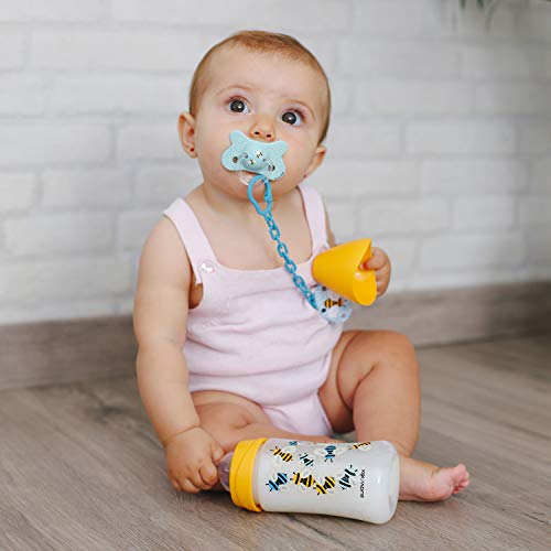 Suavinex, Biberón +0 Meses 3 Posiciones Silicona, Abejitas Amarillo, 270 ml