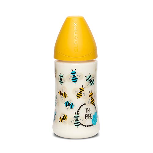Suavinex, Biberón +0 Meses 3 Posiciones Silicona, Abejitas Amarillo, 270 ml