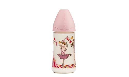 Suavinex - Biberón Bebé Tetina Anatómica Látex, 270ml. Biberón 0-6 Meses. Talla 1 Flujo Medio. 0% BPA. Diseño Bailarina Le Cirque, Color Rosa
