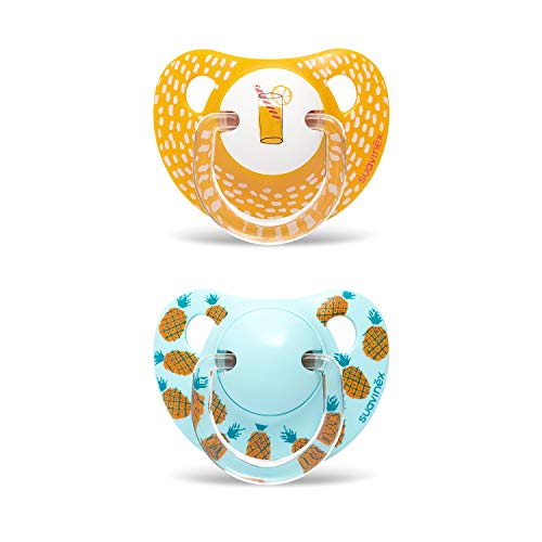 Suavinex, Pack 2 Chupete con tetina anatómica de Silicona para Bebés, Amarillo Picnic, +18 Meses
