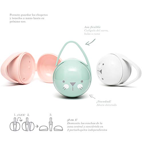 Suavinex - Portachupete premium bebé. Para llevar 2 chupetes. Caja Portachupetes portátil. Funda para chupetes. Color verde