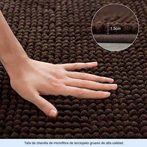 subrtex Alfombrilla de Baño Antideslizante Alfombra de Felpa de Chenille Absorbente Alfombras de Cocina Alfombra de Ducha (50×80cm,Café Oscuro)