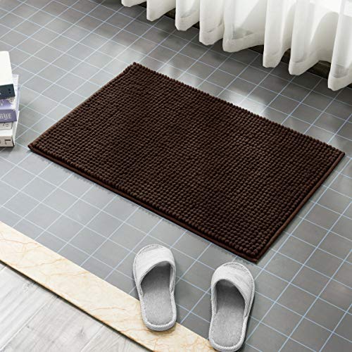 subrtex Alfombrilla de Baño Antideslizante Alfombra de Felpa de Chenille Absorbente Alfombras de Cocina Alfombra de Ducha (50×80cm,Café Oscuro)