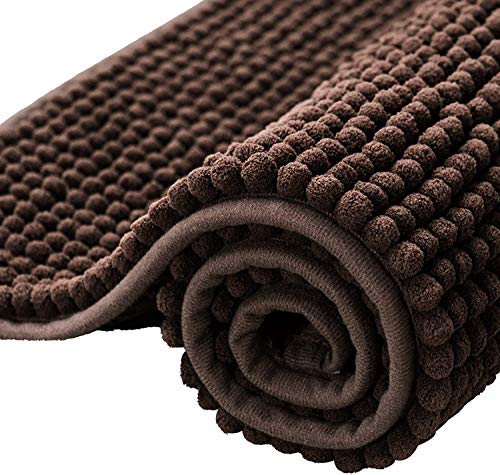 subrtex Alfombrilla de Baño Antideslizante Alfombra de Felpa de Chenille Absorbente Alfombras de Cocina Alfombra de Ducha (50×80cm,Café Oscuro)