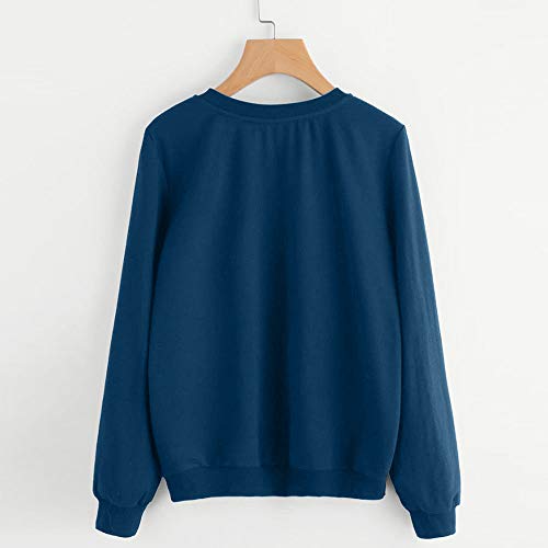 Sudadera Mujer Gato Camiseta Blusa de Otoño e Invierno de Manga Larga con Cuello Redondo Sudaderas Mujer Invierno Tumblr y Originals en Rebajas (Azul, XX-Large)