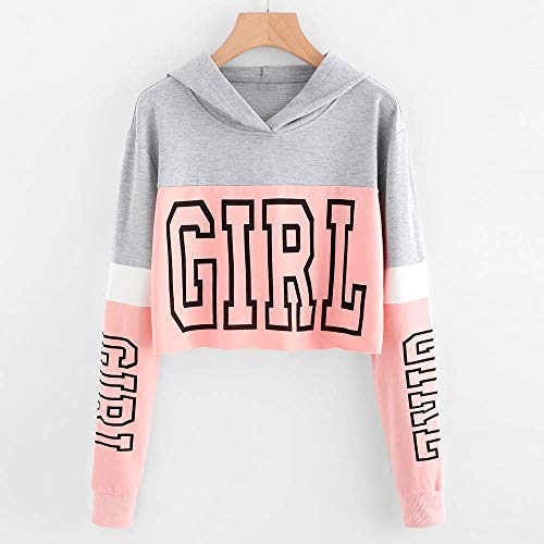 Sudaderas Adolescentes Chicas, Fossen Sudaderas Mujer Tumblr con Capucha - Emoticon Estampado Blusa Tops Camiseta de Manga Larga (Girl - Rosa, M)