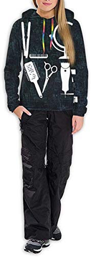 Sudaderas con Capucha de Manga Larga para niñas y Mujeres Peluquería Peluquero Amor Barber Tool X-Large