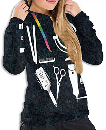 Sudaderas con Capucha de Manga Larga para niñas y Mujeres Peluquería Peluquero Amor Barber Tool X-Large