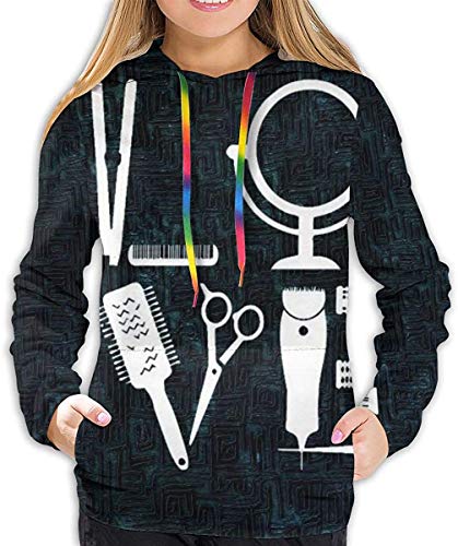 Sudaderas con Capucha de Manga Larga para niñas y Mujeres Peluquería Peluquero Amor Barber Tool X-Large