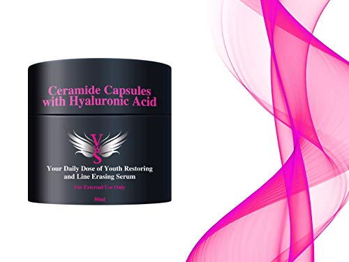 Suero de ácido hialurónico antiedad, hidratante y brillante con ceramidas, y aceite de jojoba y rosa mosqueta en cápsulas biodegradables y portátiles de una sola dosis