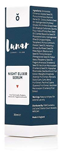 Suero de noche Elixir por Lunar Glow. Un aceite facial antienvejecimiento, Tocoferol Vitamina E, hiperpigmentación Noche Reparación Sérum para su cara y piel 30 ml.
