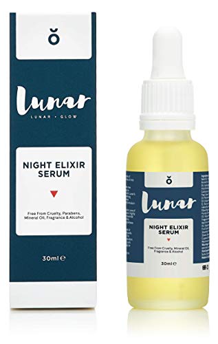 Suero de noche Elixir por Lunar Glow. Un aceite facial antienvejecimiento, Tocoferol Vitamina E, hiperpigmentación Noche Reparación Sérum para su cara y piel 30 ml.