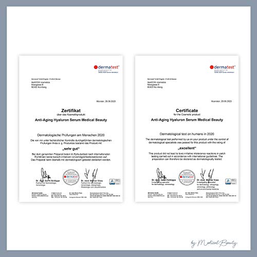 Suero hialurónico anti-aging vegano con 3 dosis altas de ácidos hialurónicos (cadena corta, cadena larga, reticulados), péptidos, vitamina E y aceite de aguacate para ojos, cara y escote