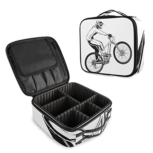 SUGARHE Truco Extremo con Bicicleta Ilustración Temática Jinete Diseño Estilo Monocromo,Neceser Maquillaje,Bolsa Cosméticos Organizador Brochas Maquillaje Estuches Portátil