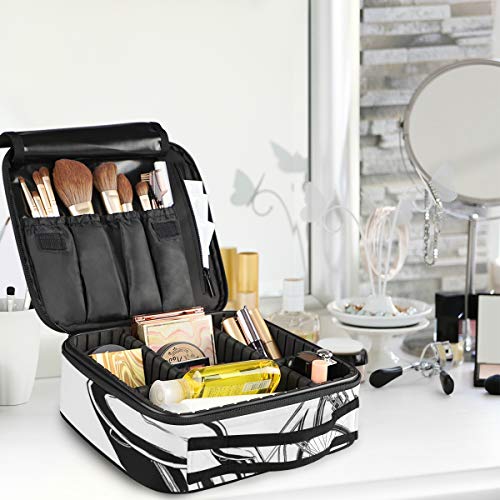 SUGARHE Truco Extremo con Bicicleta Ilustración Temática Jinete Diseño Estilo Monocromo,Neceser Maquillaje,Bolsa Cosméticos Organizador Brochas Maquillaje Estuches Portátil